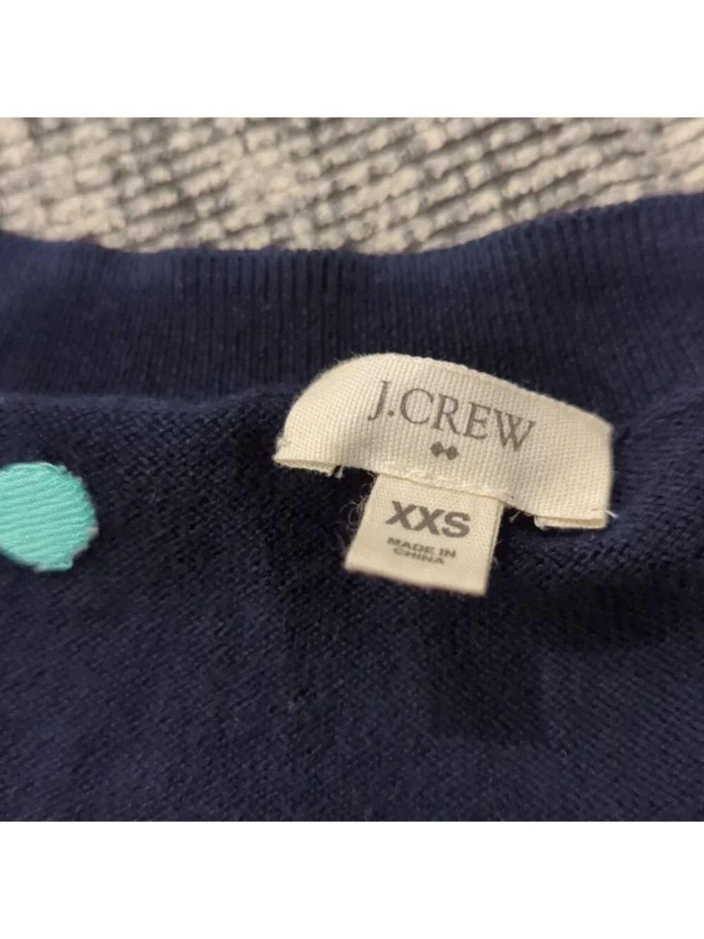 J. Crew 100% cotton navy blue with dot pullover sweatergreen polka